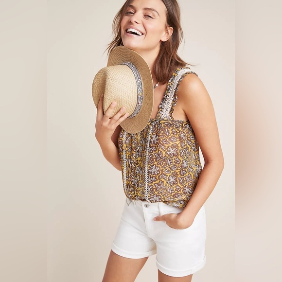 ANTHROPOLOGIE Bardot Blouse in Yellow Multi - Picture 1 of 12